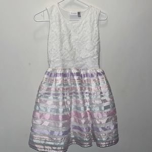 PLACE White/Off White w/ Pink/Purple/Blue striped bottom teacup tank dress YXXL